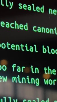 Screen with software developer code. Screen with crypto code, green digitals. Code bitcoin on the monitor screen