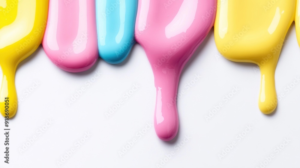 Aufkleber bright paint drips in various colors cascade down a white surface, adding a playful touch to the spa