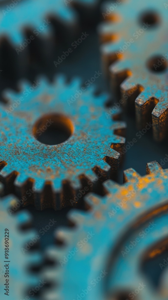 Poster rusty interlocking gears with detailed textures create a fascinating glimpse into mechanical enginee