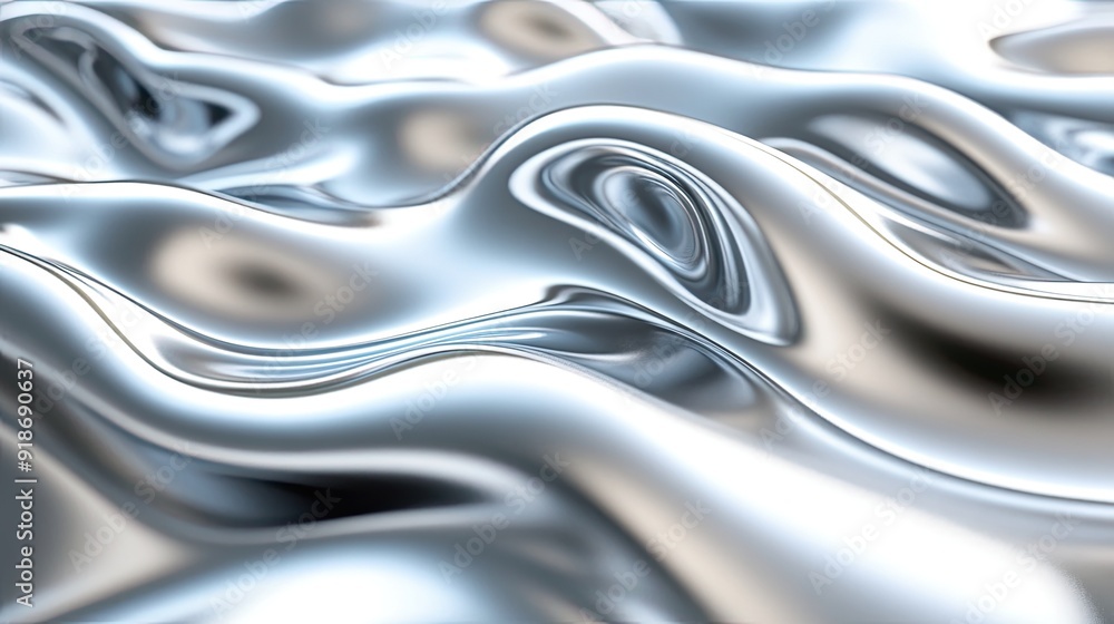 Poster a silver fabric with a wave pattern. the fabric is shiny and reflective