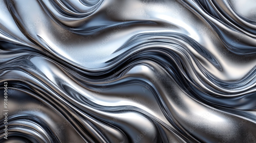 Poster a silver fabric with a wave pattern. the fabric is shiny and reflective