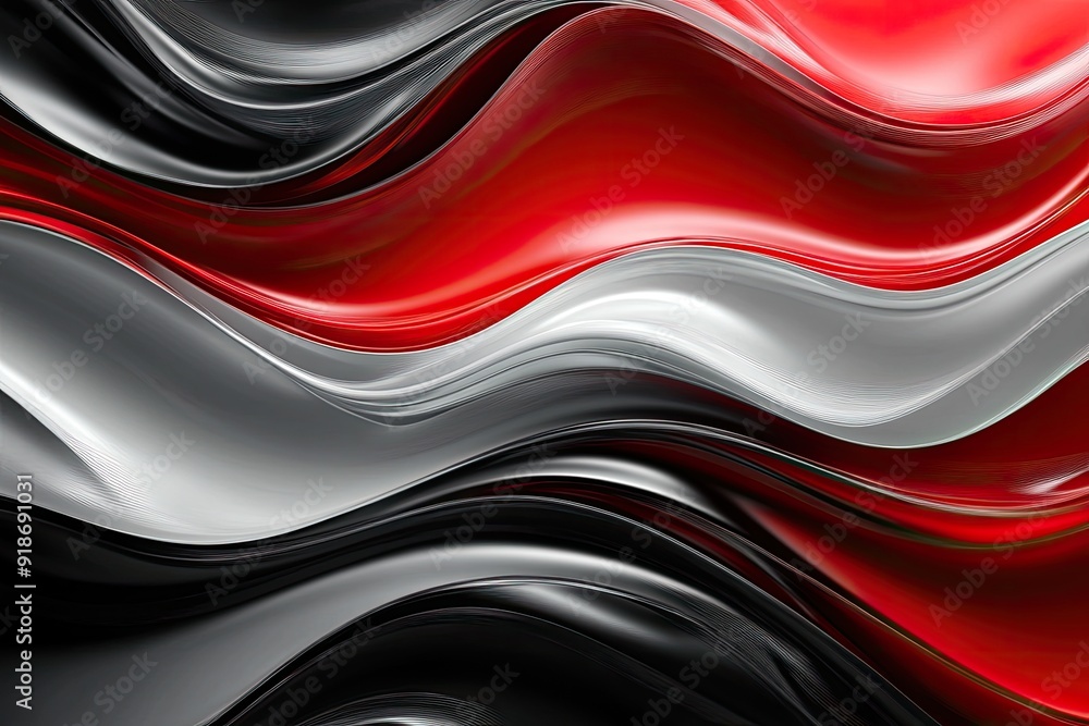 Poster a black and white and red wave pattern. the red and black colors are bold and the white color is sub