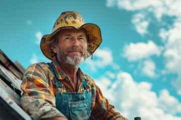 Fototapeta premium A Farmer's Determination Under a Leaky Sky
