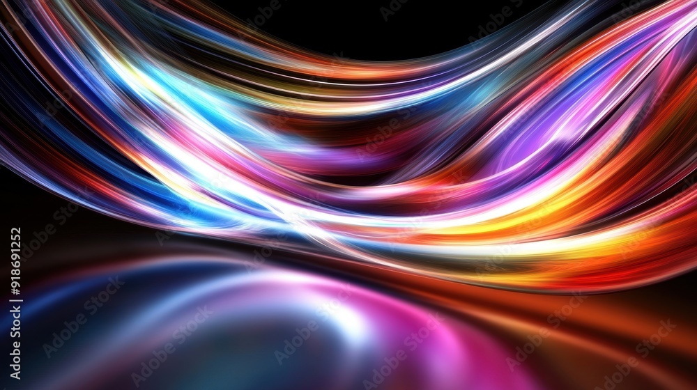 Poster bright, colorful waves of light swirl and intertwine against a contrasting dark backdrop, creating m