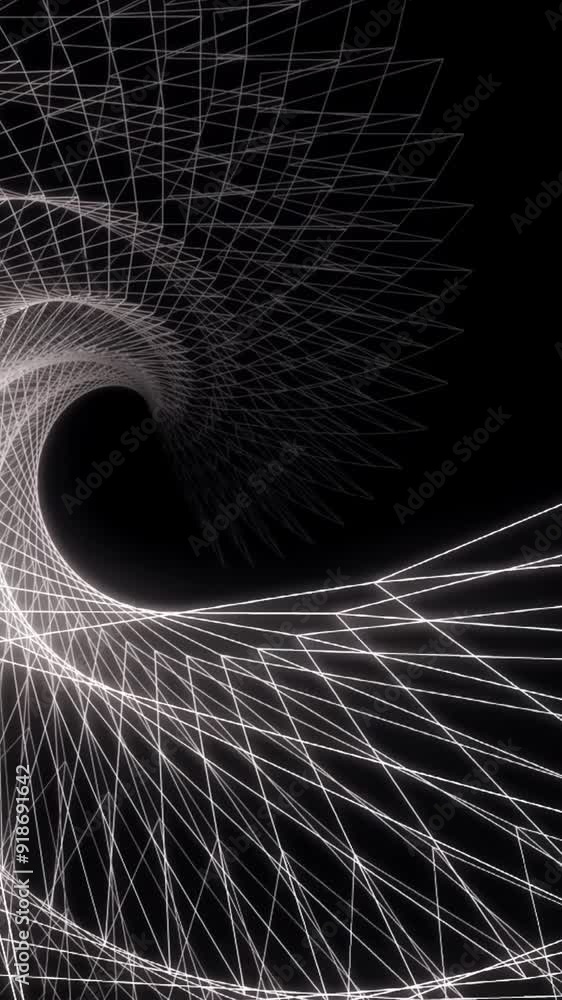 Poster white wires with rays of light rotating. animation of dynamic motion on black background.