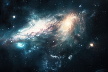 Obraz premium Glowing spiral galaxy with stars and nebulae in deep outer space