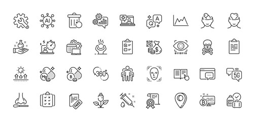 Magnesium mineral, Cogwheel and Seo message line icons pack. AI, Question and Answer, Map pin icons. Rule, Difficult stress, 5g internet web icon. Vector