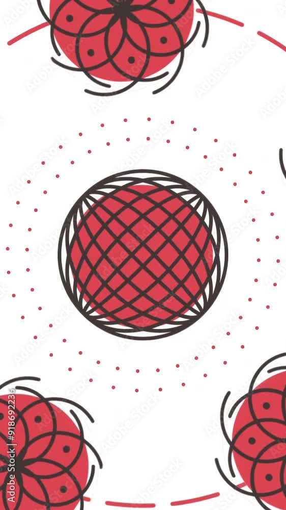 Poster abstract orange waving grid or mesh of pulsating geometric objects, flowers. abstract red waving gri