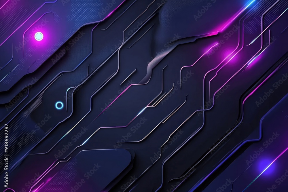 Poster a dark blue background with purple lines and a glowing dot. the background is a representation of a 