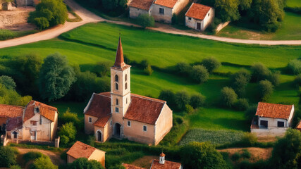 Rural Harmony: An Idyllic Village Scene from Above
