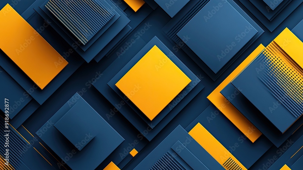 Poster a colorful abstract design with blue and yellow squares. the squares are arranged in a way that crea