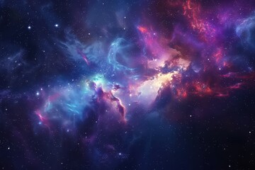 Obraz premium Colorful Nebulae in Deep Space with Glowing Stars and Bright Dust Clouds