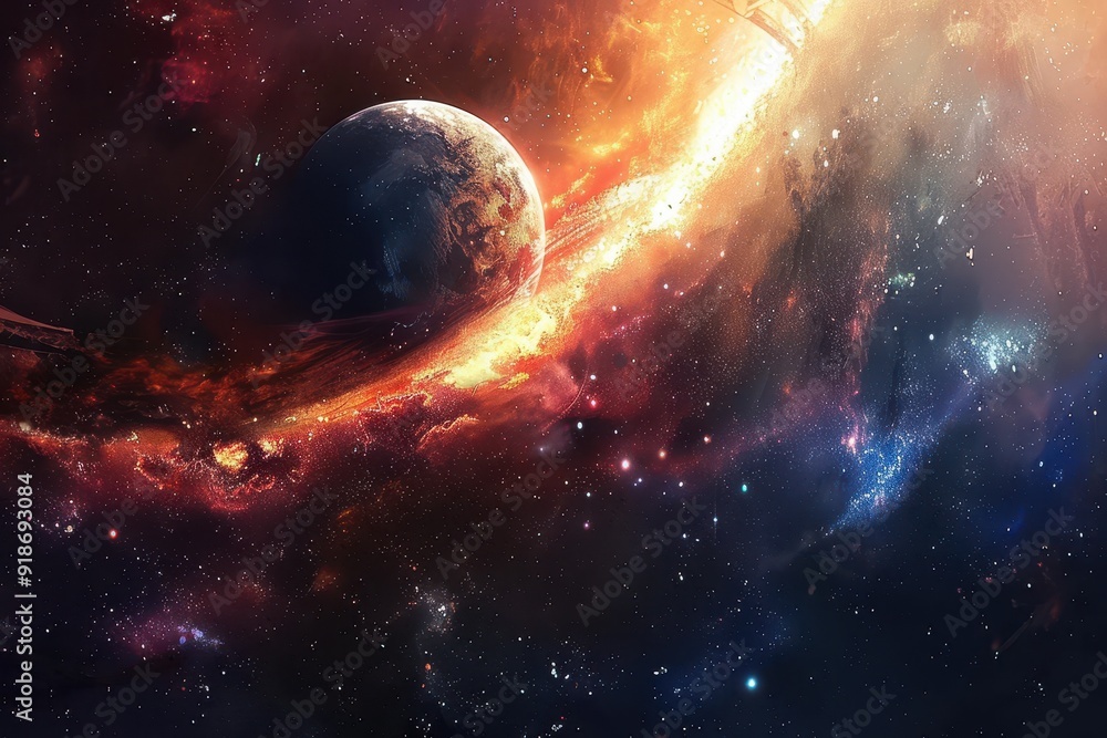 Canvas Prints glowing planet in the fiery nebula