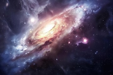 Fototapeta premium Glowing spiral galaxy with bright center and intricate dust formations in deep space.