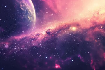 Obraz premium Breathtaking Space Spectacle with Vivid Nebula and Distant Planet