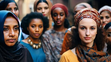 women different and diverse of people standing together at city street, multicultural culture - Powered by Adobe
