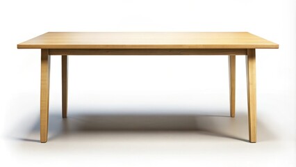 Fototapeta premium Empty, modern, wooden desktop table isolated on white background, with subtle shadows, clean lines, and a minimalist aesthetic, ideal for product or technology placement.