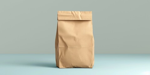 A simple brown paper bag sits on a table, ready for use