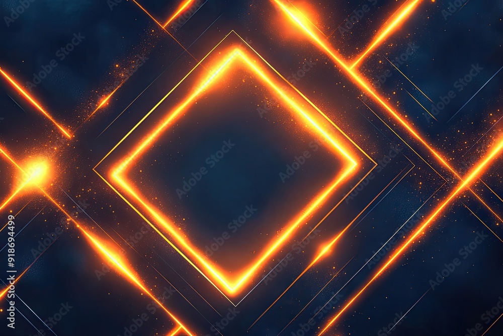 Poster a blue background with a yellow square in the middle. the square is surrounded by a series of yellow