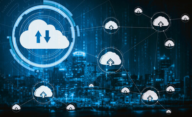 Cloud computing technology and online data storage for business network concept. Computer connects...