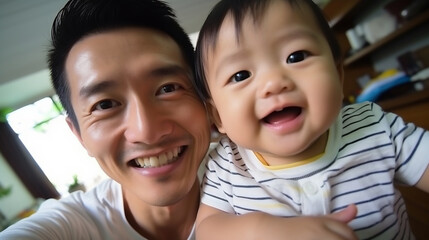 父と子供が仲良く記念撮影八Generative AI