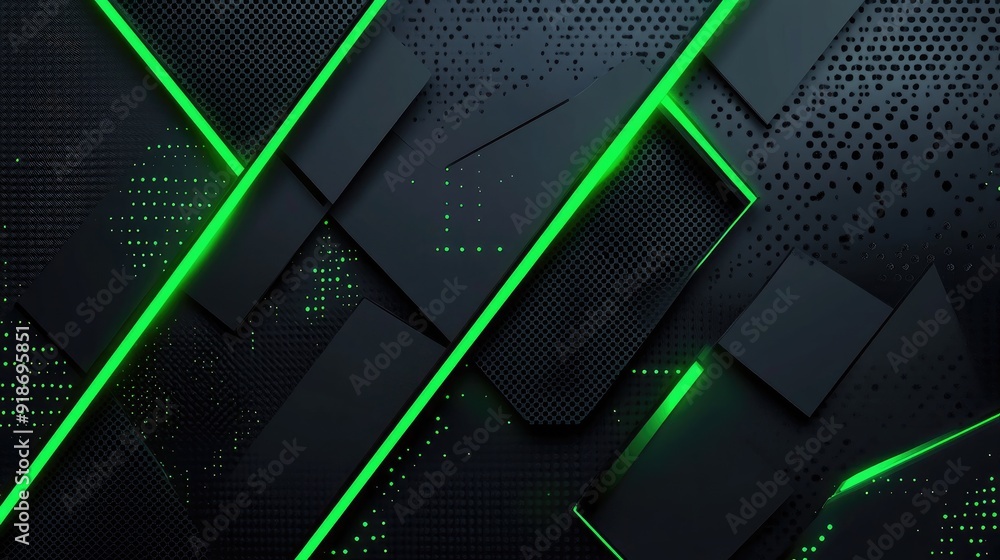 Aufkleber a black and green abstract background with a green line. the background is made up of squares and re