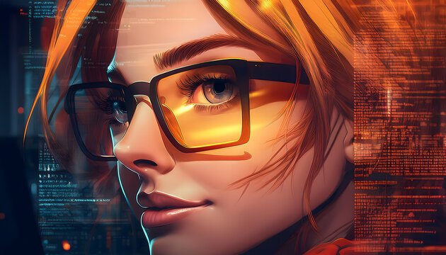 screenshot of coding and design; php code for software developer.technology,IT ,Female developer with glasses,code,javascript react js ,programming concept