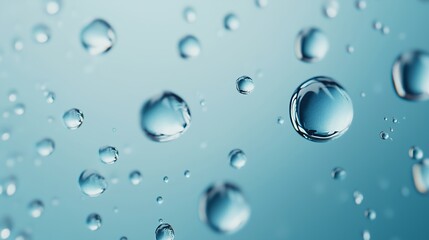 Glistening Water Droplets on Smooth Blue Surface