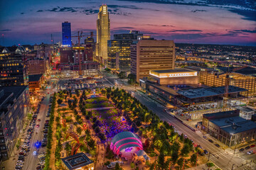 Fototapeta na wymiar Aerial View of the Omaha, Nebraska Skyline at Dusk