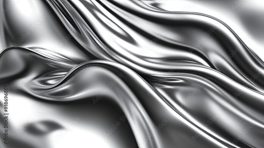Poster a silver fabric with a wave pattern. the fabric is shiny and reflective