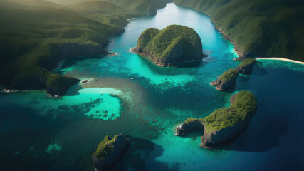 Obraz premium Enclave of Serenity: A Panoramic Vision of a Pristine Tropical Paradise