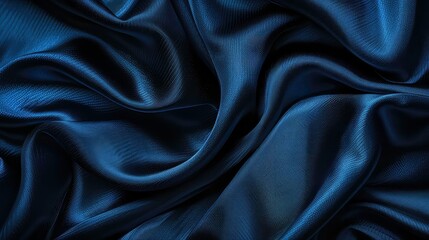 Fototapeta premium A close-up of a dark blue fabric with a subtle texture. The fabric is draped in soft folds.