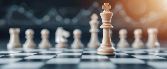 Fototapeta premium 3D business graph and chess pieces, full body shot, professional setting, natural lighting, copy space