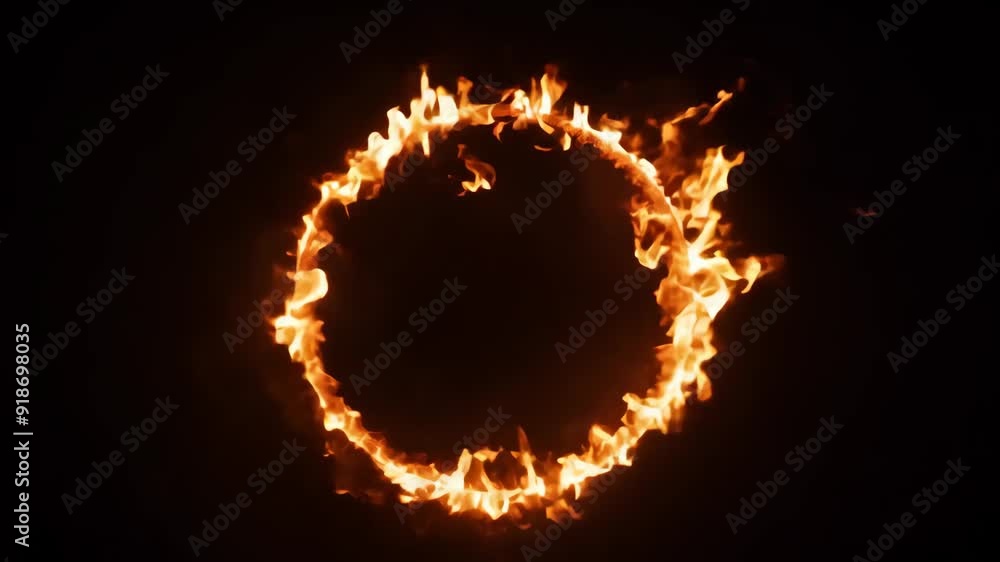 Poster abstract frame with animation of orange fire energy effect with flying particles and sparks on black