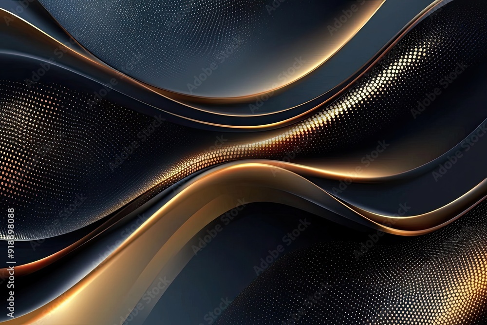 Poster a black and gold abstract design with a wave pattern. the design is very intricate and has a lot of 