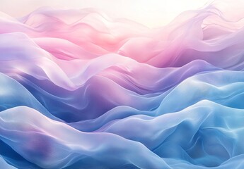 Obraz premium Gentle liquid waves flowing across the canvas with soft pastel pinks and blues blending seamlessly into one another