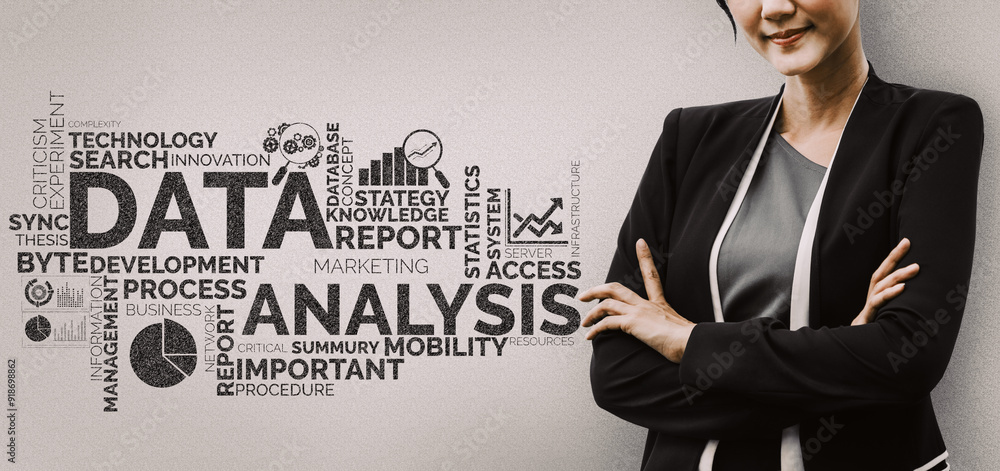 Poster data analysis for business and finance concept. interface showing future computer technology of prof