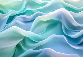 Obraz premium Organic fluid shapes that resemble calm ocean waves, with smooth transitions between pastel blues and greens