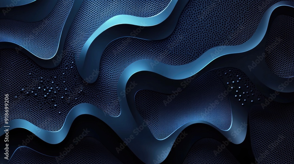 Poster a blue and black abstract design with a lot of detail. the design is made up of many small lines and