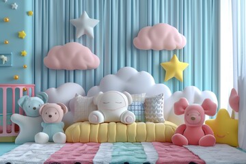 Dreamy Cloud-Shaped Bed With Stuffed Animals