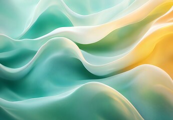 Obraz premium Abstract liquid waves with smooth curves and subtle transitions between pastel greens and yellows