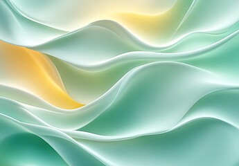 Obraz premium Abstract liquid waves with smooth curves and subtle transitions between pastel greens and yellows