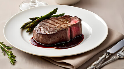 highly realistic illustration of a luxurious steak dining experience