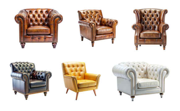 Vintage Leather Armchair Graphic on Transparent PNG Background