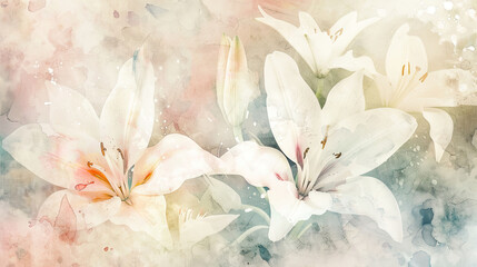Obraz premium Subtle watercolor washes of lilies, pastel and seamless gradients, calm backgrounds 