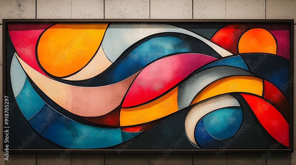 Poster abstract art with dynamic shapes and vibrant colors