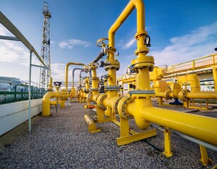 pipes and valves in a gas plant, illustrating the concept of a gas power plant with a control system. generative ai