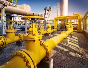 pipes and valves in a gas plant, illustrating the concept of a gas power plant with a control system. generative ai