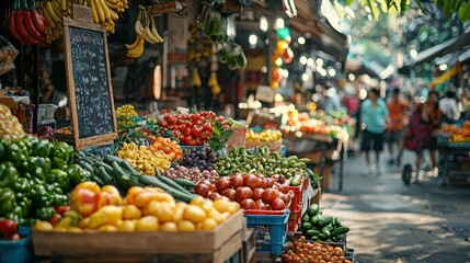 Obraz premium a market with a variety of fruits and vegetables