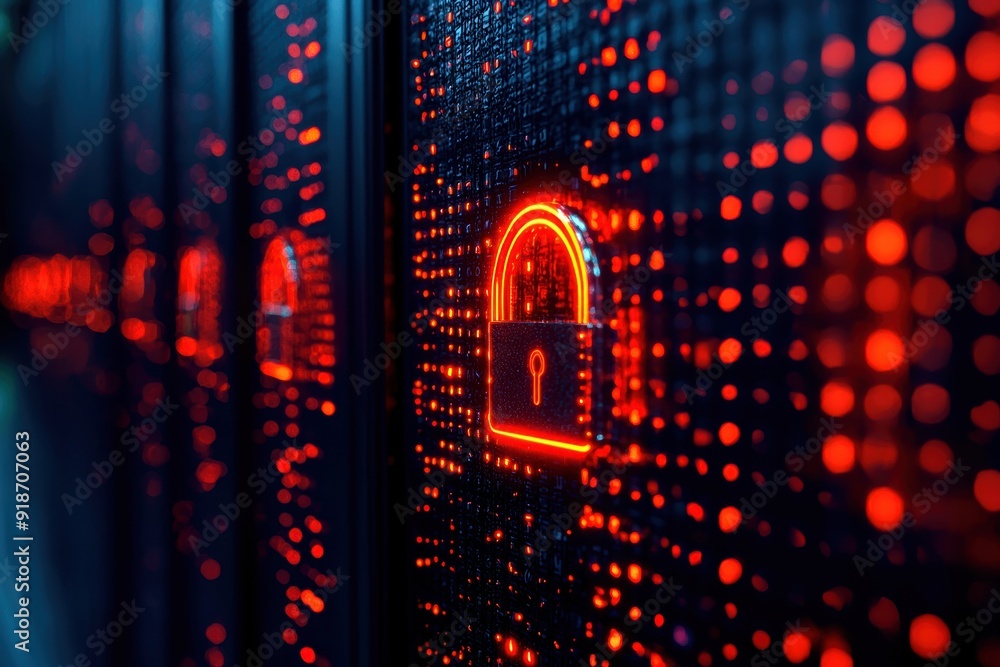 Aufkleber cyber security concept with a glowing lock icon on a digital background, representing data protectio